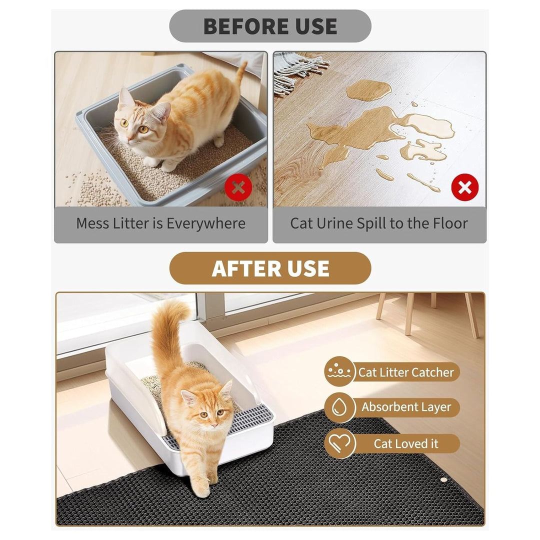 Fostanfly Cat Litter Mat Size 114 × 68 cm, Machine Washable Extra Large Honeycomb Double Layer Cat Litter Trapping Mat, Easy to Clean, Waterproof Urine Proof Anti - slip for Floor - Black - Just Closeouts Canada Inc.