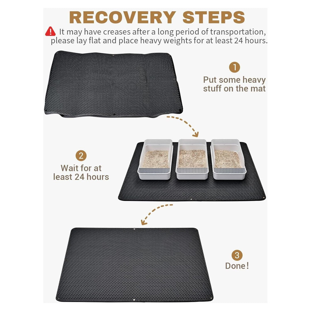 Fostanfly Cat Litter Mat Size 114 × 68 cm, Machine Washable Extra Large Honeycomb Double Layer Cat Litter Trapping Mat, Easy to Clean, Waterproof Urine Proof Anti - slip for Floor - Black - Just Closeouts Canada Inc.