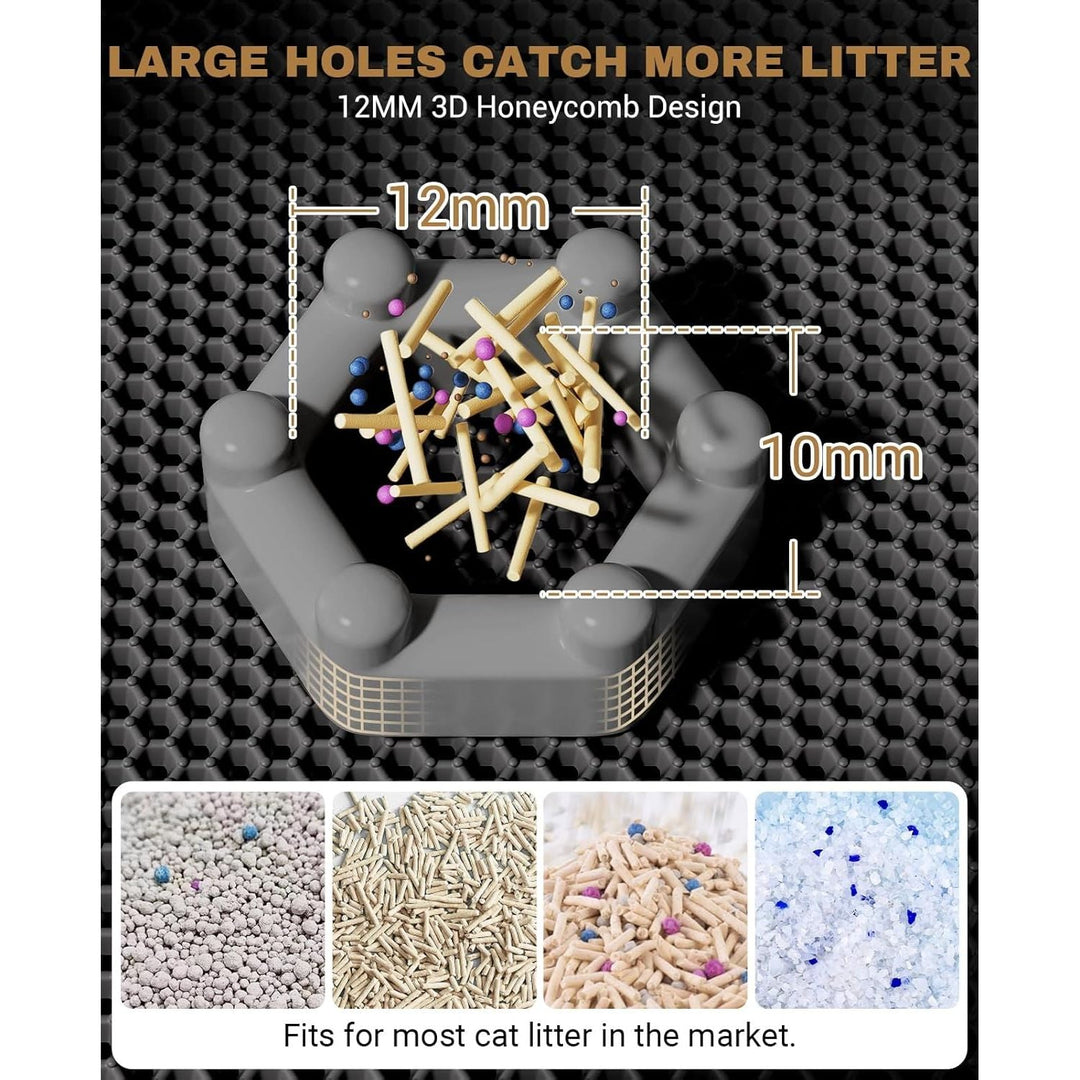 Fostanfly Cat Litter Mat Size 114 × 68 cm, Machine Washable Extra Large Honeycomb Double Layer Cat Litter Trapping Mat, Easy to Clean, Waterproof Urine Proof Anti - slip for Floor - Black - Just Closeouts Canada Inc.