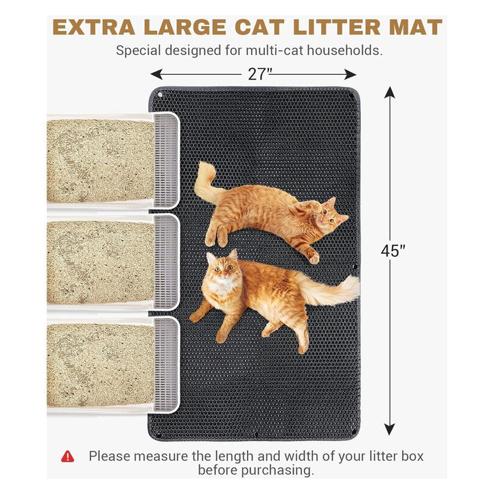 Fostanfly Cat Litter Mat Size 114 × 68 cm, Machine Washable Extra Large Honeycomb Double Layer Cat Litter Trapping Mat, Easy to Clean, Waterproof Urine Proof Anti - slip for Floor - Black - Just Closeouts Canada Inc.