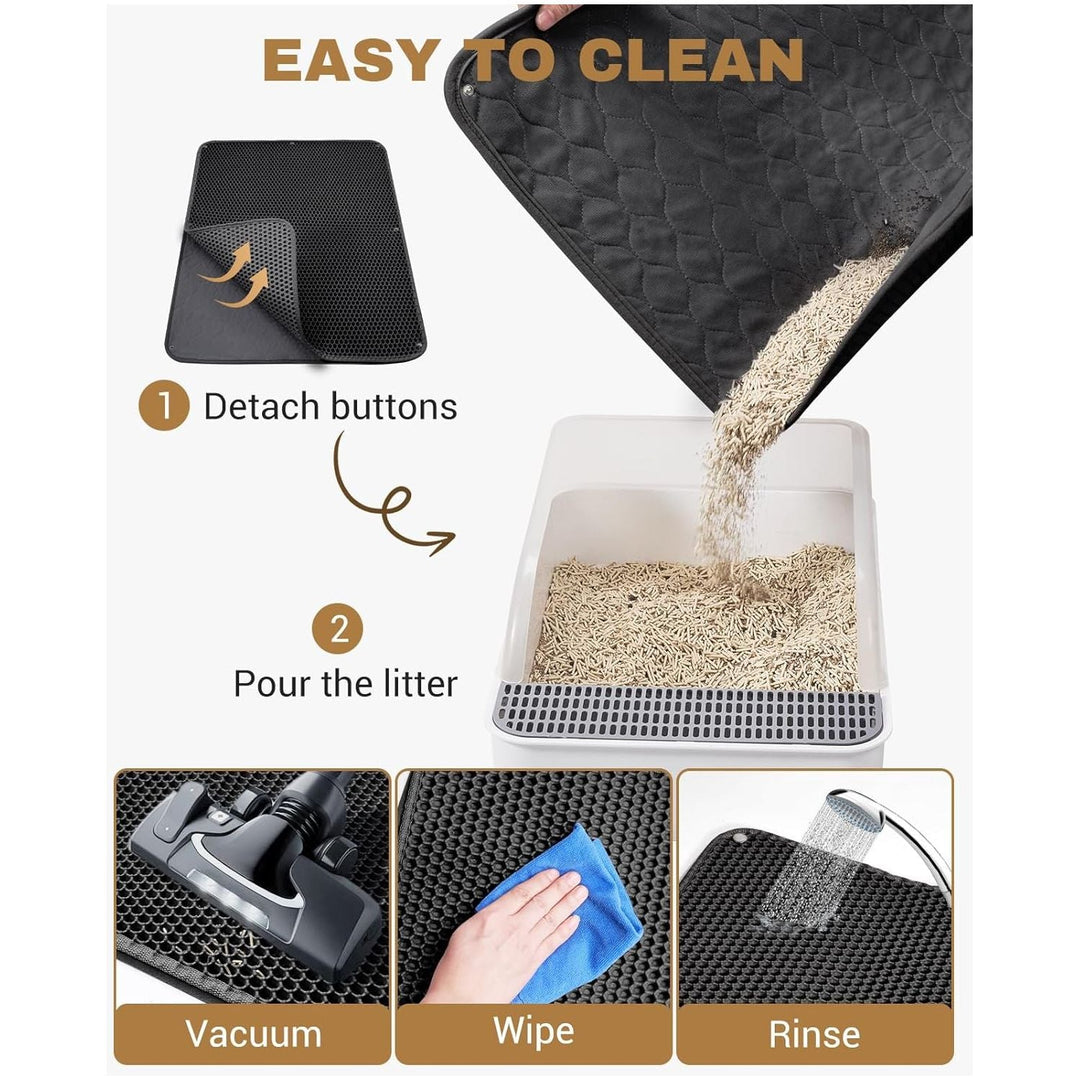 Fostanfly Cat Litter Mat Size 114 × 68 cm, Machine Washable Extra Large Honeycomb Double Layer Cat Litter Trapping Mat, Easy to Clean, Waterproof Urine Proof Anti - slip for Floor - Black - Just Closeouts Canada Inc.