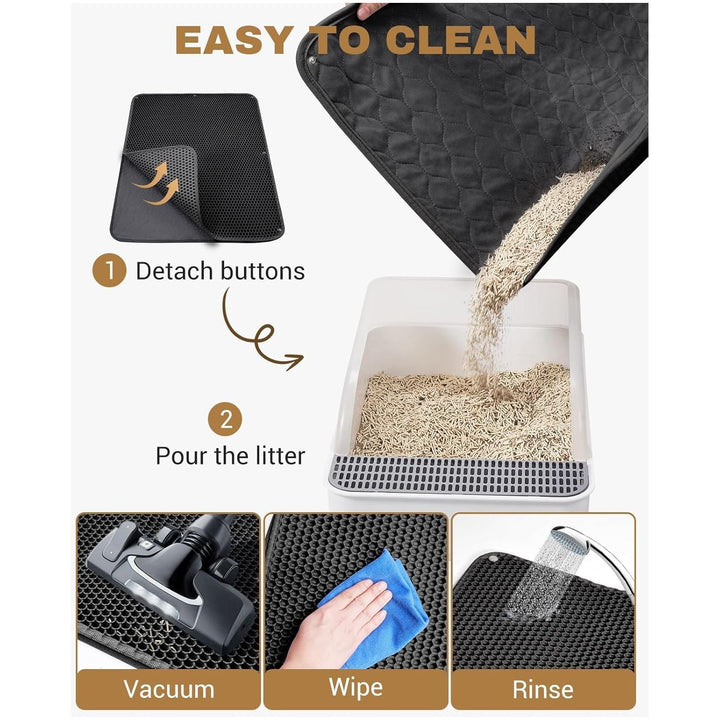 Fostanfly Cat Litter Mat Size 114 × 68 cm, Machine Washable Extra Large Honeycomb Double Layer Cat Litter Trapping Mat, Easy to Clean, Waterproof Urine Proof Anti - slip for Floor - Black - Just Closeouts Canada Inc.