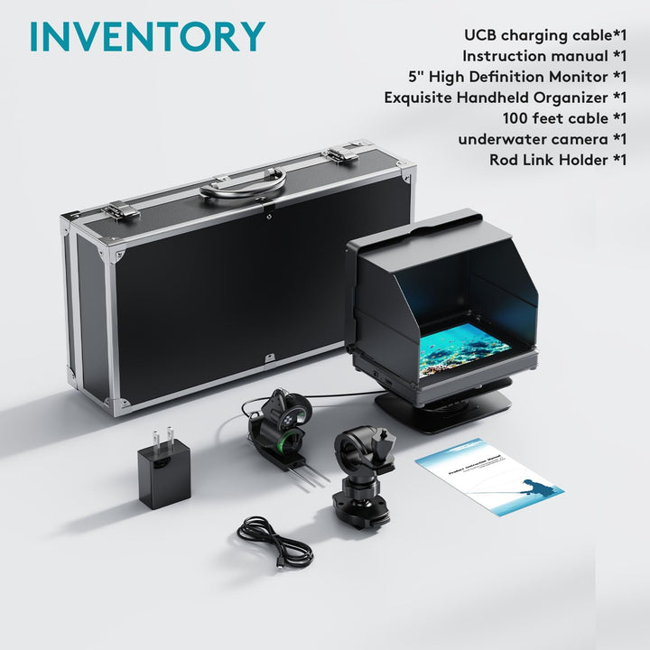 Fourq Underwater Fishing Camera, Fishing Camera with Infrared Night Vision Light, Portable Fish Finder with 100ft Cable, 5 Inch LCD and Upgraded HD Lens for Ice Lake Boat Kayak Fishing - Just Closeouts Canada Inc.