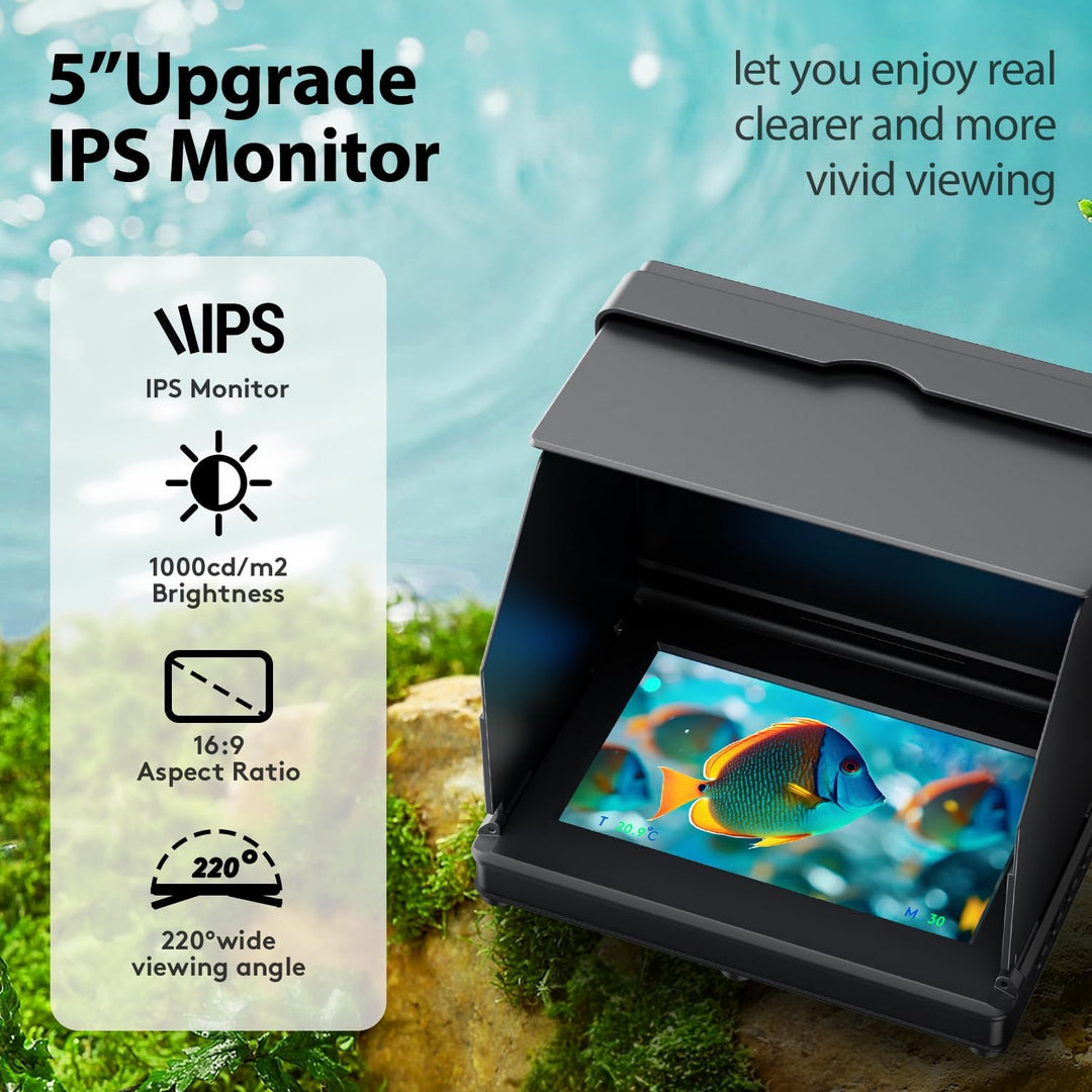 Fourq Underwater Fishing Camera, Fishing Camera with Infrared Night Vision Light, Portable Fish Finder with 100ft Cable, 5 Inch LCD and Upgraded HD Lens for Ice Lake Boat Kayak Fishing - Just Closeouts Canada Inc.