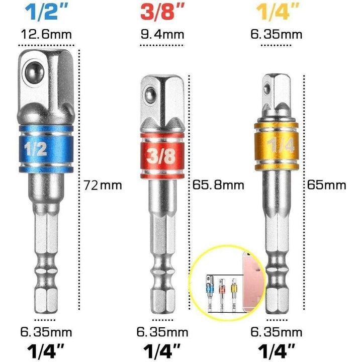 FOUUA Flexible Drill Bit Extension Kit, Includes 105° Right Angle Drill, 3pcs Universal Socket Adapter Set (1/4, 3/8, 1/2"), 3pcs Drill Bit Holders, 10pcs Screwdriver Bit Set - Just Closeouts Canada Inc.