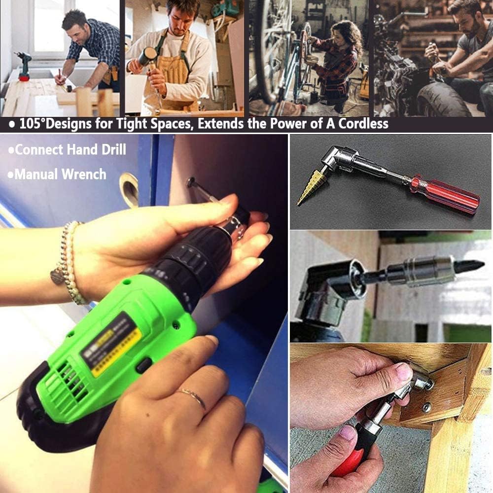 FOUUA Flexible Drill Bit Extension Kit, Includes 105° Right Angle Drill, 3pcs Universal Socket Adapter Set (1/4, 3/8, 1/2"), 3pcs Drill Bit Holders, 10pcs Screwdriver Bit Set - Just Closeouts Canada Inc.