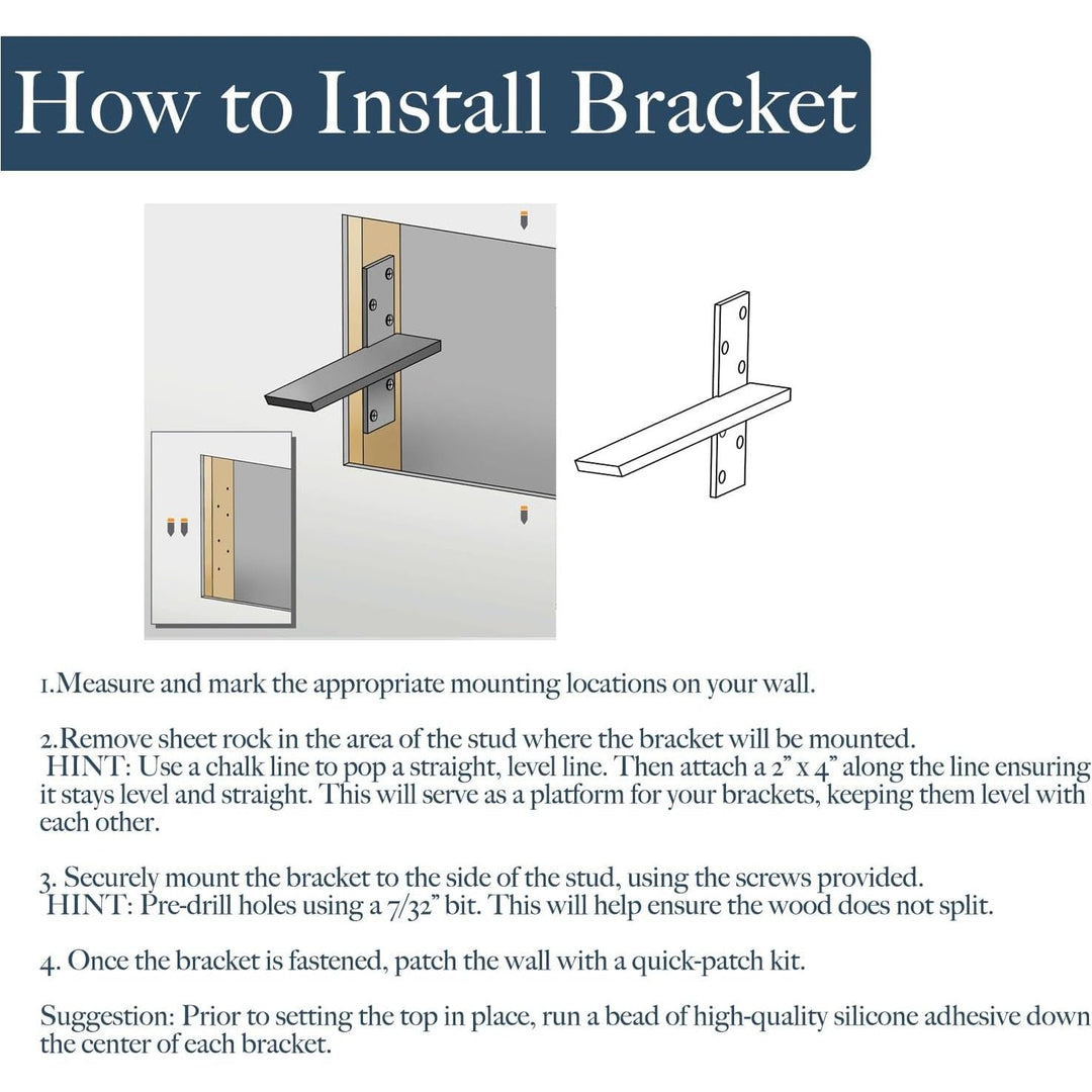 Free Hanging Countertop Support Bracket 18"Lx2 1/2"W Hidden Floating Wall Bracket 3/8" Thick Heavy Duty Granite Countertop Bracket Hidden Shelf Bracket for Floating Wall Bars,Wall Bench Seats,Vanities - Just Closeouts Canada Inc.