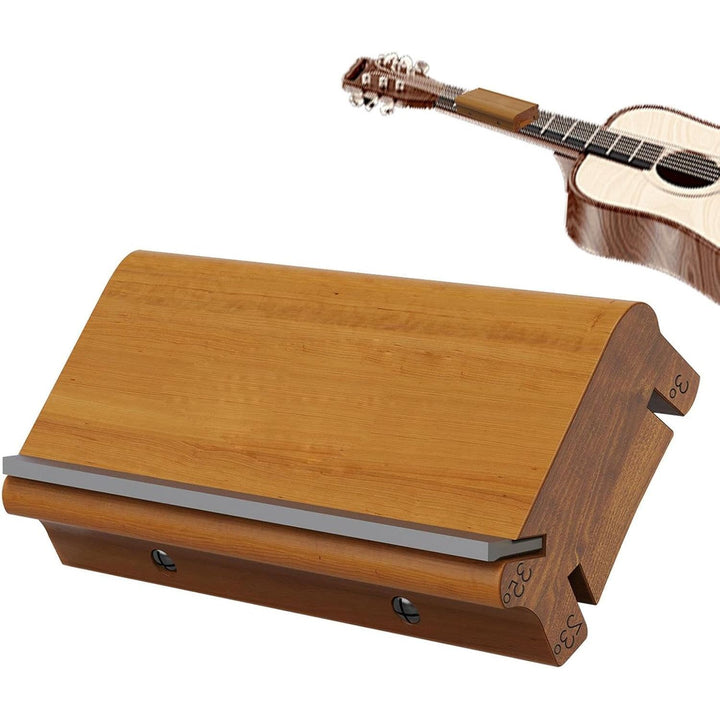 Wooden fret end beveling file on guitar neck