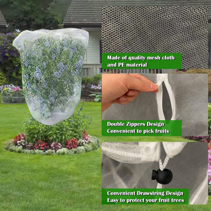 Fruit Tree Netting Covers with Zipper to Protect from Squirrels and Birds Large Netting for Fruit Trees Net Protection, Black, 71" x 75", 2 Pack - Just Closeouts Canada Inc.