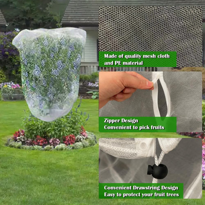 Fruit Tree Netting Covers with Zipper to Protect from Squirrels and Birds Large Netting for Fruit Trees Net Protection, White, 8' x 8', 1 Pack, Black - Just Closeouts Canada Inc.