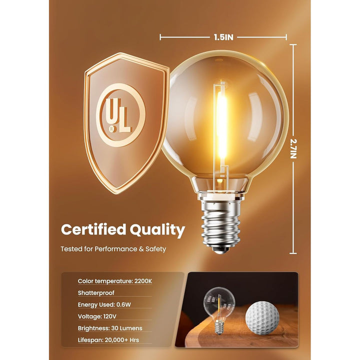 G40 Replacement LED Light Bulbs, 25 Pack Clear Globe Bulb fits E12 C7 Candelabra Screw Base Sockets, 1.5 Inch Dimmable Edison Light Bulbs for Indoor Outdoor Patio Decor, Warm White - Just Closeouts Canada Inc.
