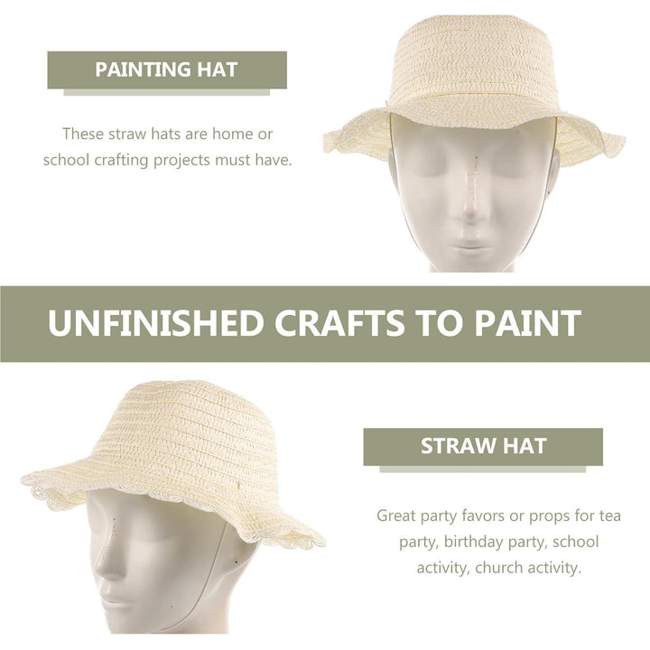 Gadpiparty 8Pcs DIY Straw Hats for Kids Creative Painting Sun Hats White Blank Straw Hat for Easter Birthday Beach Tea Party - Just Closeouts Canada Inc.