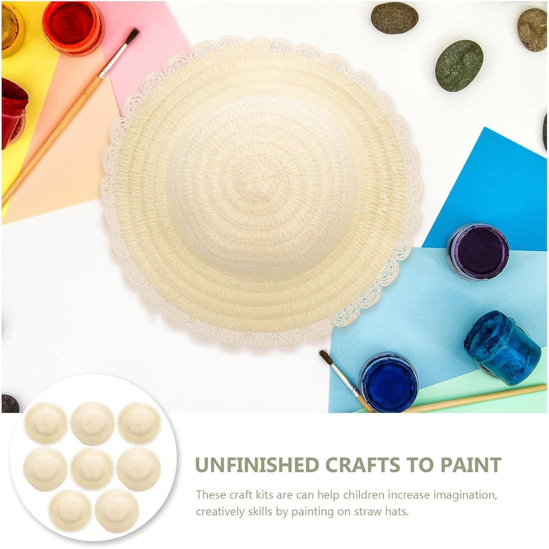 Gadpiparty 8Pcs DIY Straw Hats for Kids Creative Painting Sun Hats White Blank Straw Hat for Easter Birthday Beach Tea Party - Just Closeouts Canada Inc.