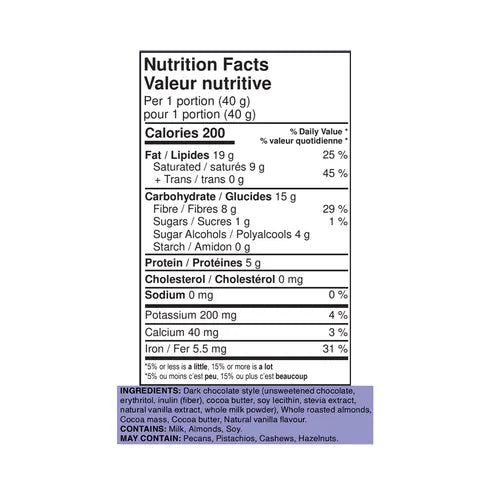 Galerie Au Chocolat Almond Bark With Stevia Dark Chocolate Style, 120g - Just Closeouts Canada Inc.