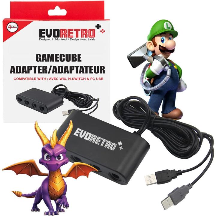 Gamecube Controller Adapter Compatible with Nintendo Wii U, PC USB and Nintendo Switch Controllers - 4 Port Black by EVORETRO - Just Closeouts Canada Inc.