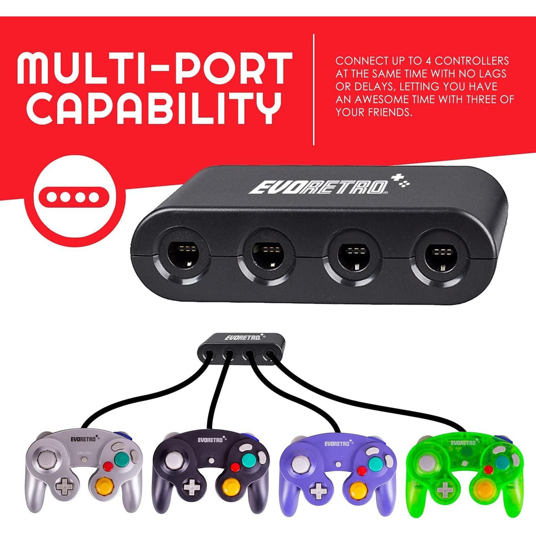 Gamecube Controller Adapter Compatible with Nintendo Wii U, PC USB and Nintendo Switch Controllers - 4 Port Black by EVORETRO - Just Closeouts Canada Inc.