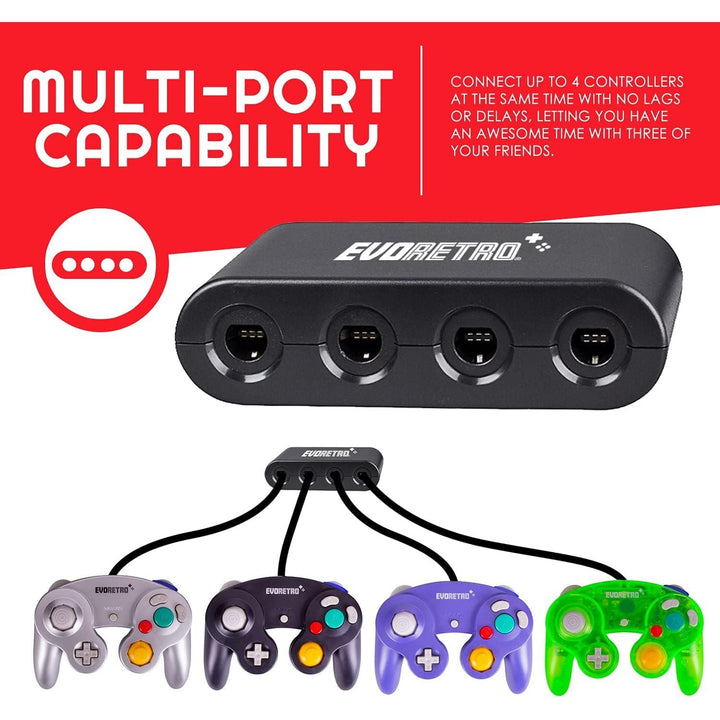 Gamecube Controller Adapter Compatible with Nintendo Wii U, PC USB and Nintendo Switch Controllers - 4 Port Black by EVORETRO - Just Closeouts Canada Inc.