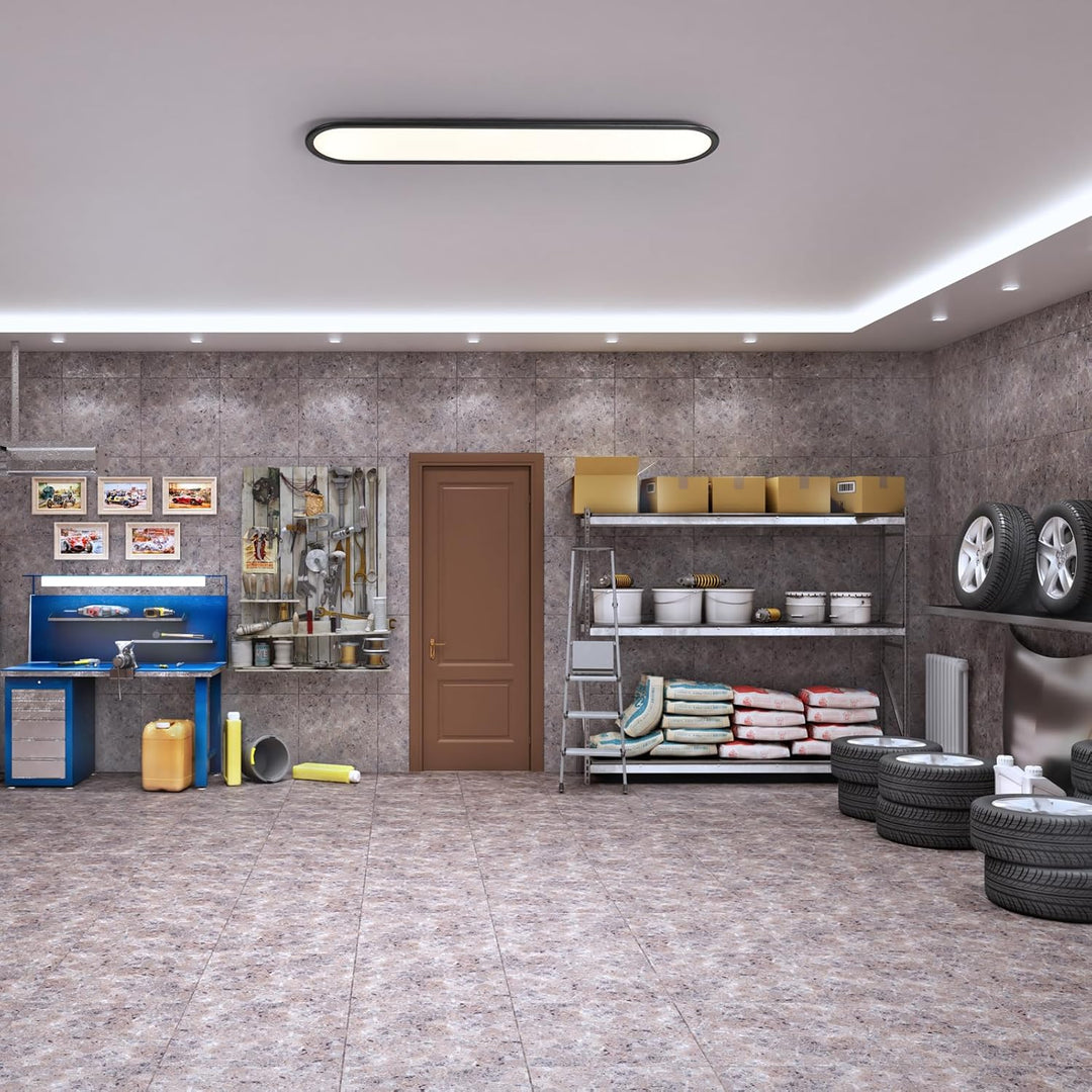 Ganeed LED Flat Panel Long Ceiling Light Fixture for Shop Lighting, 47.24" High Brightness Linear LED Ceiling Lamp, 51W Dimmable Low Profile Flush Mount Ceiling Light for Laundry Kitchen Office, Black - Just Closeouts Canada Inc.