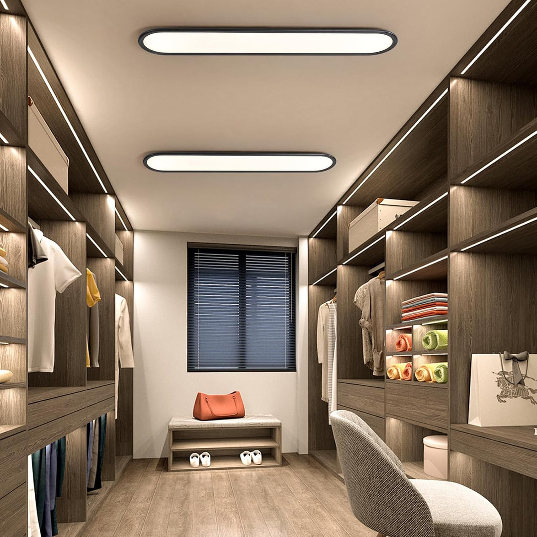 Ganeed LED Flat Panel Long Ceiling Light Fixture for Shop Lighting, 47.24" High Brightness Linear LED Ceiling Lamp, 51W Dimmable Low Profile Flush Mount Ceiling Light for Laundry Kitchen Office, Black - Just Closeouts Canada Inc.