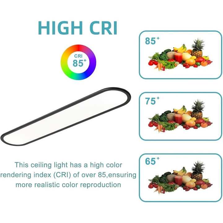 Ganeed LED Flat Panel Long Ceiling Light Fixture for Shop Lighting, 47.24" High Brightness Linear LED Ceiling Lamp, 51W Dimmable Low Profile Flush Mount Ceiling Light for Laundry Kitchen Office, Black - Just Closeouts Canada Inc.