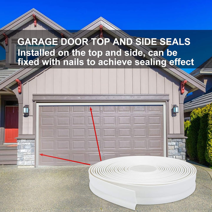 Garage Door Top and Sides Seal 32.8 Feet Weatherproofing Universal Rubber Weather Sealing Strip Professional Included Nails, White - Just Closeouts Canada Inc.