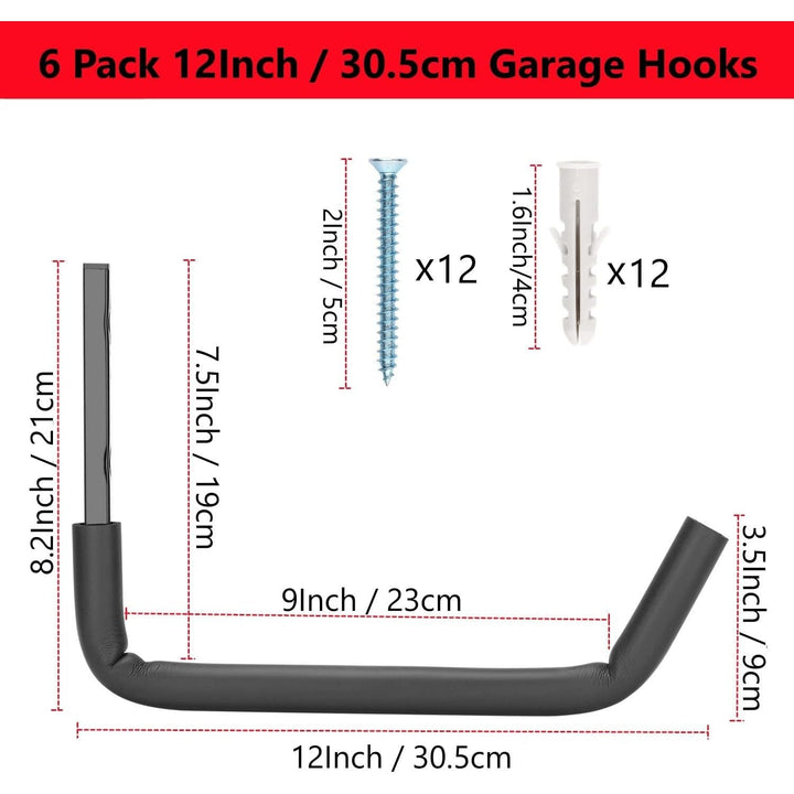 Garage Storage Heavy Duty Utility Hooks, 12 Inch Wall Mount Storage Hanger Organizer for Hanging Tool, Chairs, Hoses, Ladder, Bulk Items, Ropes, Bike - Just Closeouts Canada Inc.