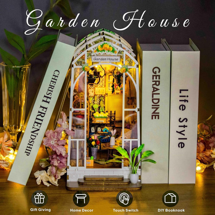 Garden House DIY Book Nook Kits Room Bookshelf Insert Miniature Decor Kit 3D Wooden Puzzle Bookshelf with Led Decor Suitable for Adults and Teenagers Craft Gifts - Just Closeouts Canada Inc.