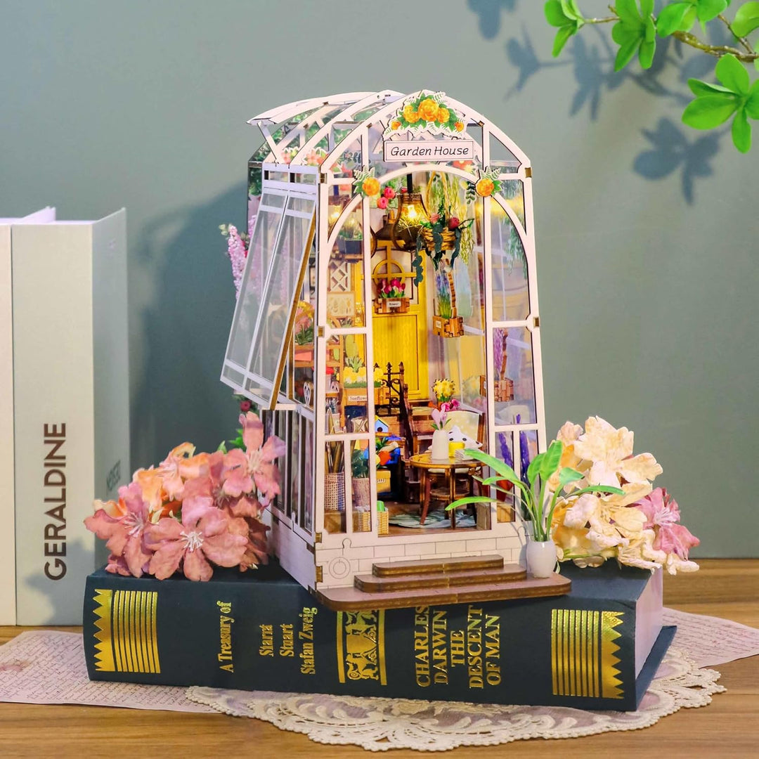 Garden House DIY Book Nook Kits Room Bookshelf Insert Miniature Decor Kit 3D Wooden Puzzle Bookshelf with Led Decor Suitable for Adults and Teenagers Craft Gifts - Just Closeouts Canada Inc.