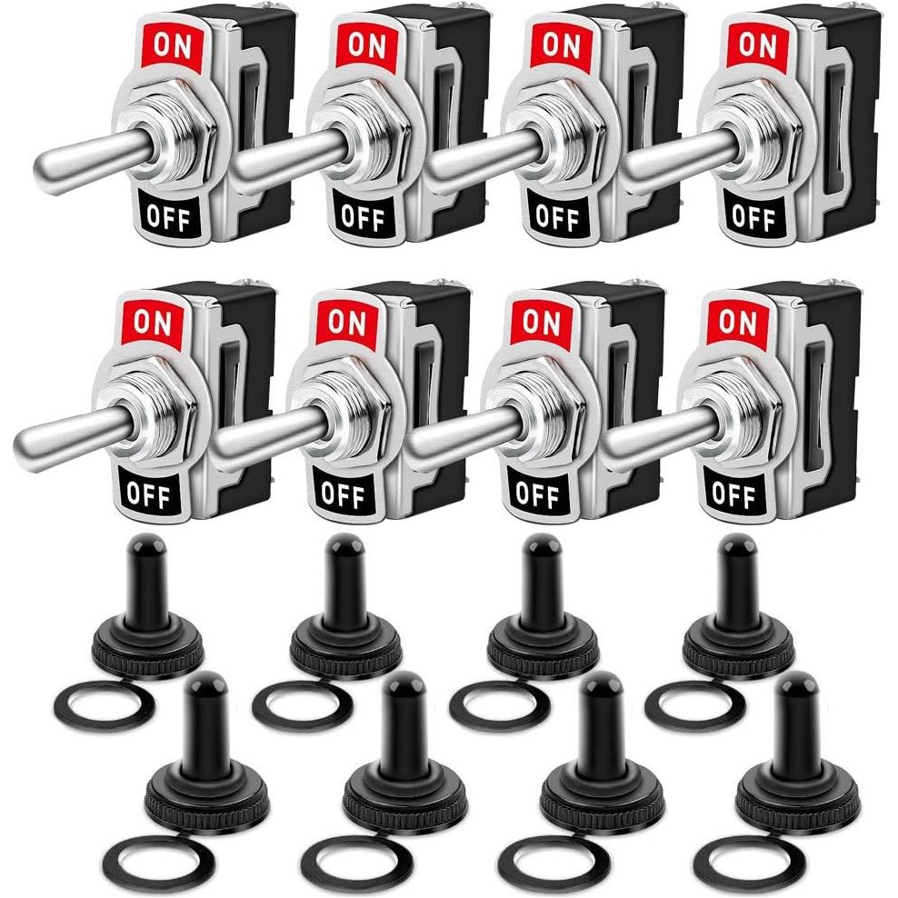 Gebildet 10A/12VDC, 6A/24VDC, 2 Pin SPST ON/Off Rocker Toggle Switch with Waterproof Cover, Used for Car Auto Truck Boat (Pack of 8, Black) - Just Closeouts Canada Inc.