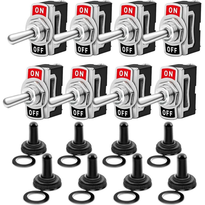 Gebildet 10A/12VDC, 6A/24VDC, 2 Pin SPST ON/Off Rocker Toggle Switch with Waterproof Cover, Used for Car Auto Truck Boat (Pack of 8, Black) - Just Closeouts Canada Inc.