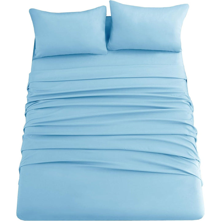Ghooss Full Size Sheets 4 Pieces Bed Sheet,100% Super Soft Brushed Microfiber 1800 Luxury Bedding,Deep Pocket,Hypoallergenic,Wrinkle Free Fade & Stain Resistant(Sky Blue,Full) - Just Closeouts Canada Inc.