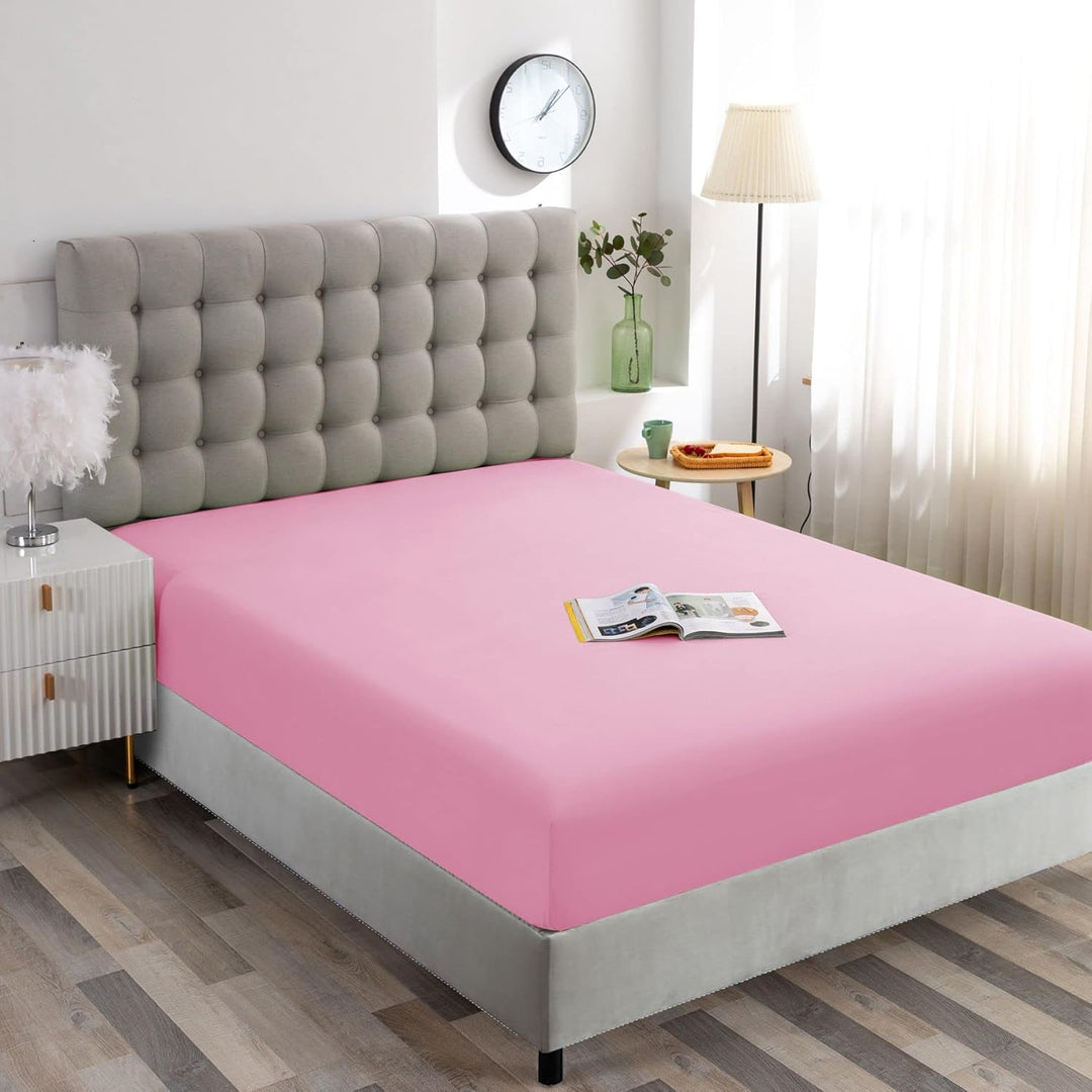 Ghooss King Size Fitted Sheet - Single Fitted Deep Pocket Sheet up to 14 Inch - Wrinkle - Fade - Stain Resistant - 1 Pack(Pink,King) - Just Closeouts Canada Inc.