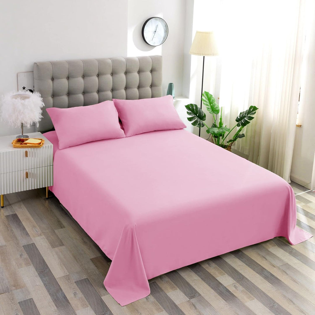 Ghooss Pink Bed Sheet Set with Deep Pocket,Super Soft Microfiber Bedding - Breathable,Warm,Wrinkle,Fade Free,Hypoallergenic 4 Piece Bedding Sheet Sets(Queen,Pink) - Just Closeouts Canada Inc.