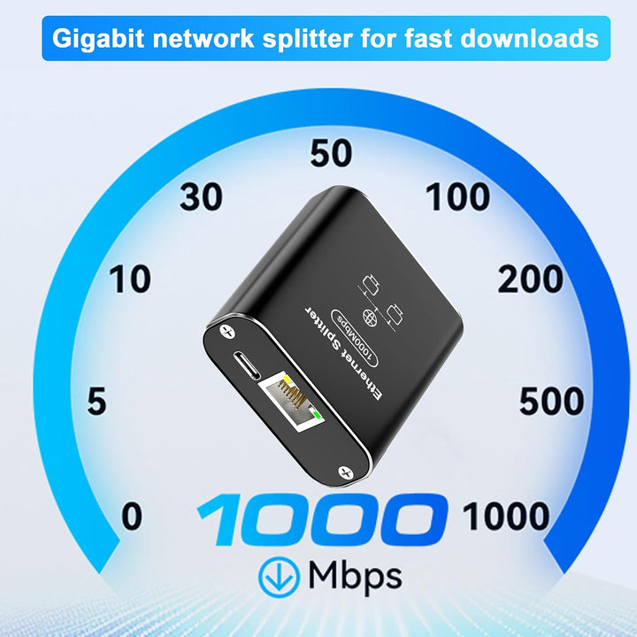 Gigabit Ethernet Splitter 1 to 2, 1000Mbps RJ45 Splitter with Cat 6 Cable & USB Power, Ethernet Cable HUB for Cat 5/5e/6/7/8, High-Speed Internet Adapter for Home/Office - Just Closeouts Canada Inc.X004M52N05
