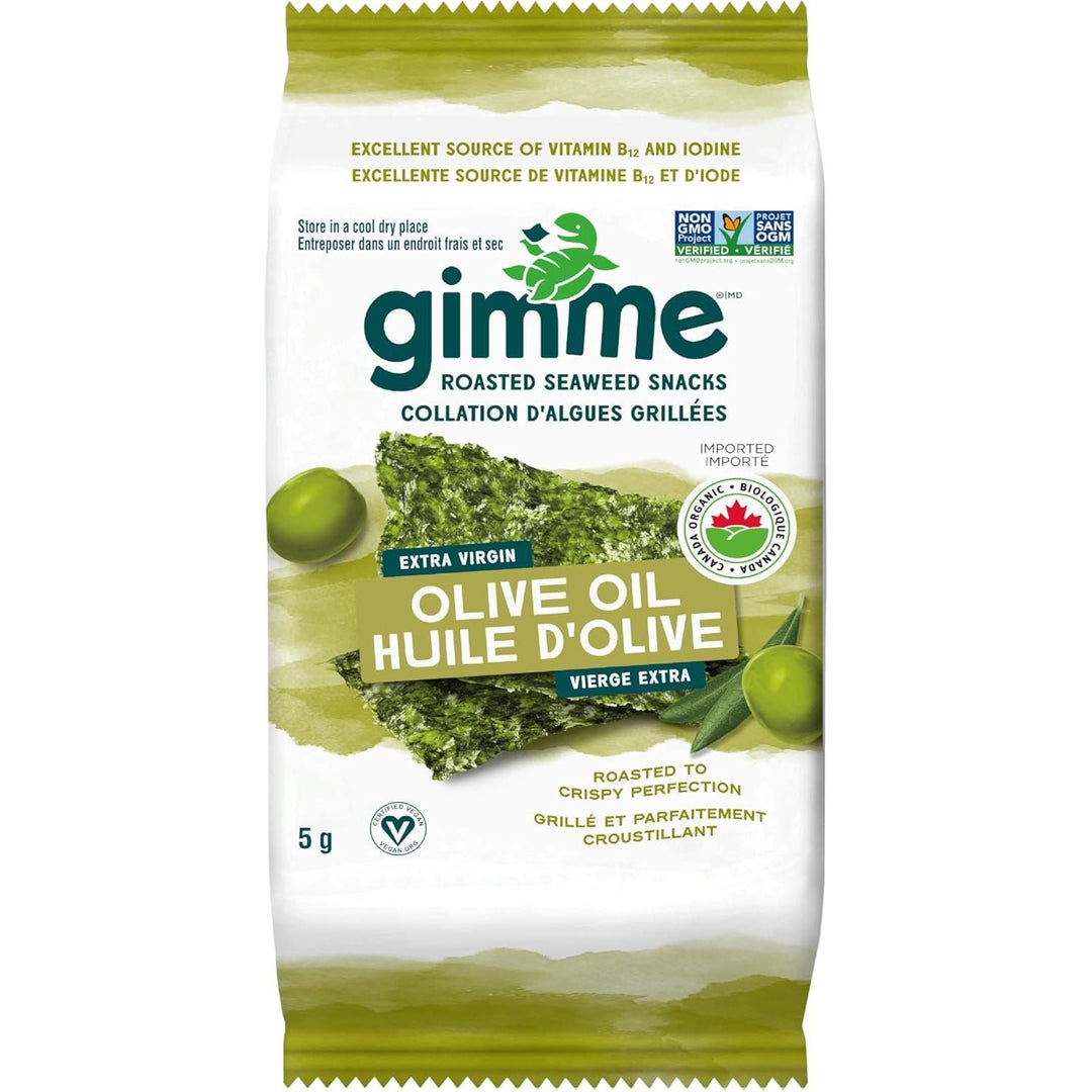 gimMe Organic Roasted Seaweed Snacks 30g Multipack - Extra Virgin Olive Oil - Healthy On - The - Go Snack for Kids & Adults - Keto, Vegan, Gluten Free - 6 x 5g - Just Closeouts Canada Inc.