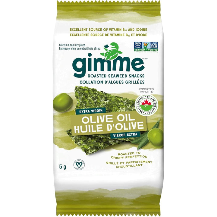 gimMe Organic Roasted Seaweed Snacks 30g Multipack - Extra Virgin Olive Oil - Healthy On - The - Go Snack for Kids & Adults - Keto, Vegan, Gluten Free - 6 x 5g - Just Closeouts Canada Inc.