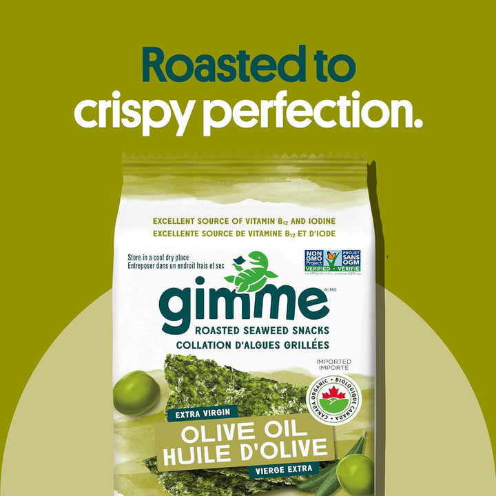 gimMe Organic Roasted Seaweed Snacks 30g Multipack - Extra Virgin Olive Oil - Healthy On - The - Go Snack for Kids & Adults - Keto, Vegan, Gluten Free - 6 x 5g - Just Closeouts Canada Inc.