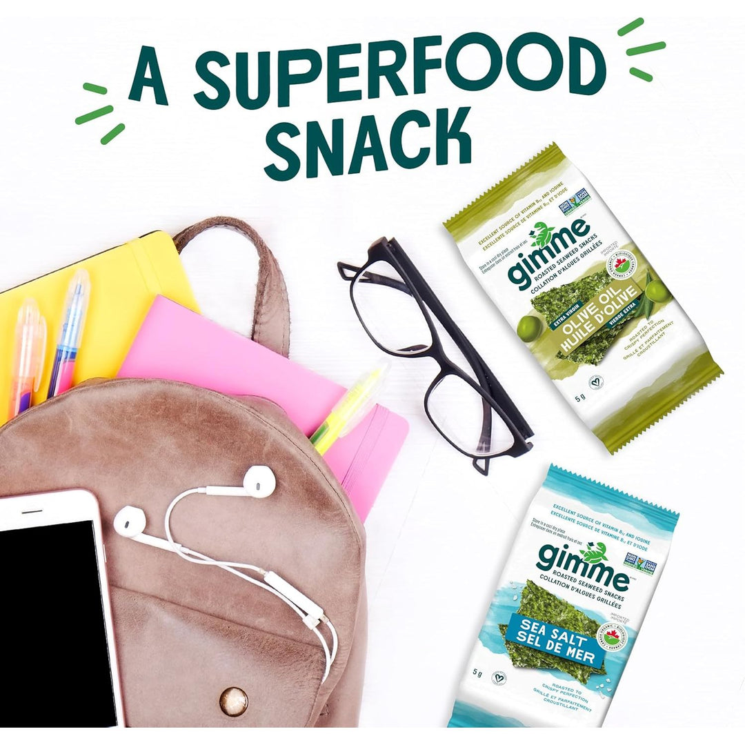 gimMe Organic Roasted Seaweed Snacks 30g Multipack - Extra Virgin Olive Oil - Healthy On - The - Go Snack for Kids & Adults - Keto, Vegan, Gluten Free - 6 x 5g - Just Closeouts Canada Inc.