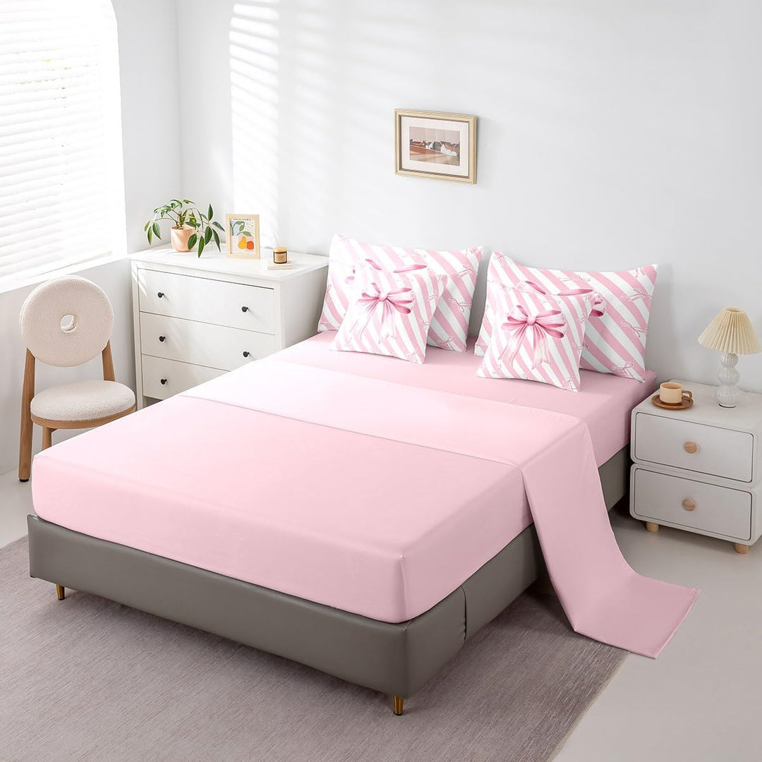 Girls Pink Bow Comforter Set with Sheets Cute Stripe Bowknot 7 Piece Bedding Set Twin Size for Kids Boys Girls Princess Geometric Bow-tie Bed in a Bag - Just Closeouts Canada Inc.X004NY4LEB