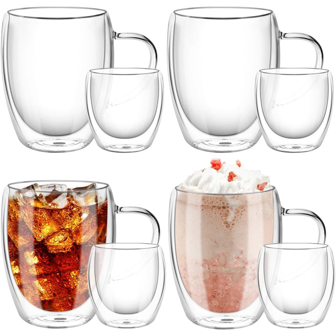 Glass Coffee Mugs Set, 8pcs Double Wall Insulated Glass Cups, Sturdy Stackable Thermal Durable Glassware Coffee Mug for Latte, Cappuccino, Tea Bag - Just Closeouts Canada Inc.