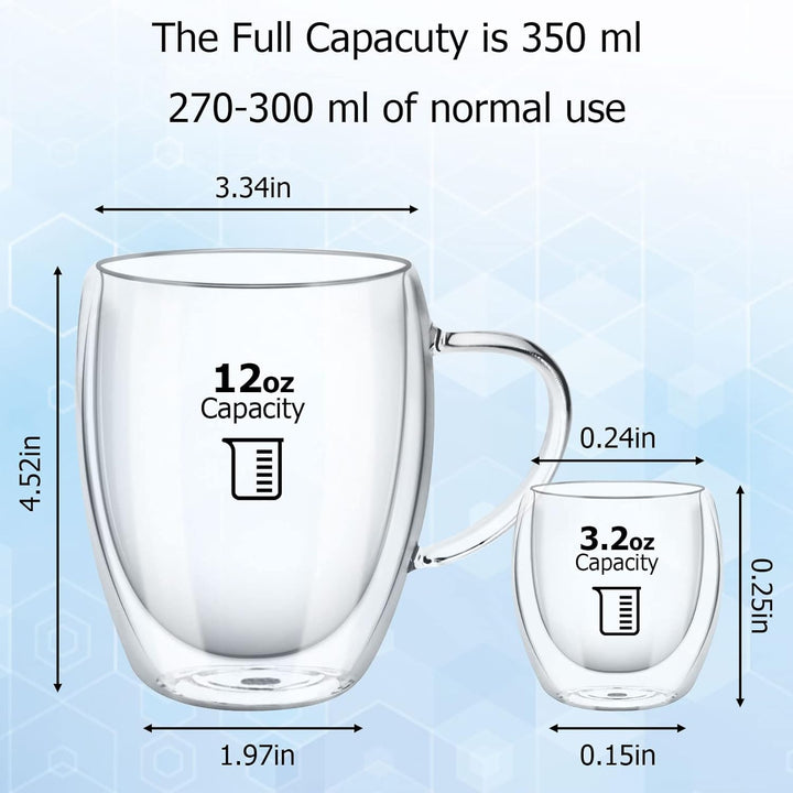 Glass Coffee Mugs Set, 8pcs Double Wall Insulated Glass Cups, Sturdy Stackable Thermal Durable Glassware Coffee Mug for Latte, Cappuccino, Tea Bag - Just Closeouts Canada Inc.