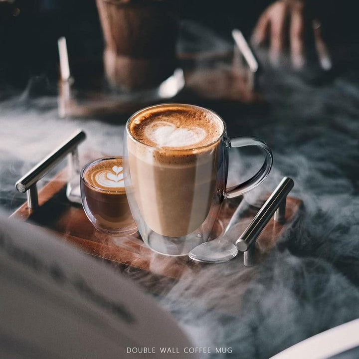 Glass Coffee Mugs Set, 8pcs Double Wall Insulated Glass Cups, Sturdy Stackable Thermal Durable Glassware Coffee Mug for Latte, Cappuccino, Tea Bag - Just Closeouts Canada Inc.