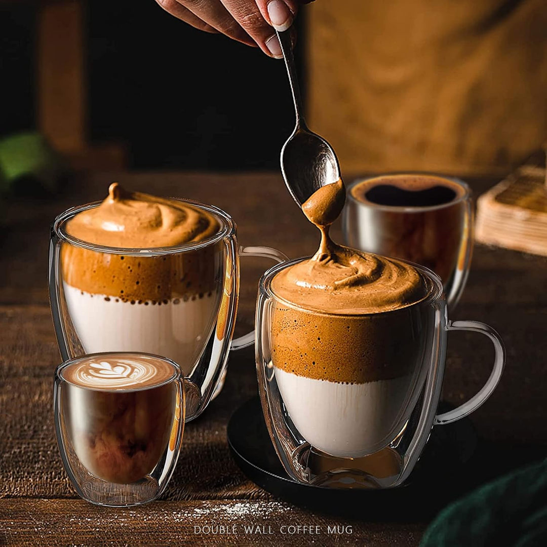 Glass Coffee Mugs Set, 8pcs Double Wall Insulated Glass Cups, Sturdy Stackable Thermal Durable Glassware Coffee Mug for Latte, Cappuccino, Tea Bag - Just Closeouts Canada Inc.