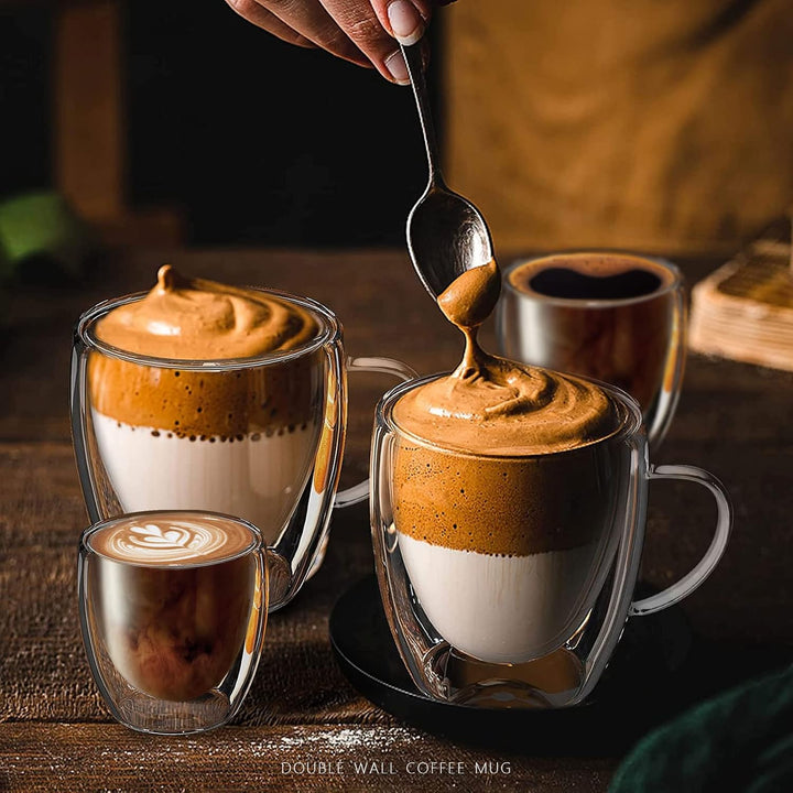 Glass Coffee Mugs Set, 8pcs Double Wall Insulated Glass Cups, Sturdy Stackable Thermal Durable Glassware Coffee Mug for Latte, Cappuccino, Tea Bag - Just Closeouts Canada Inc.