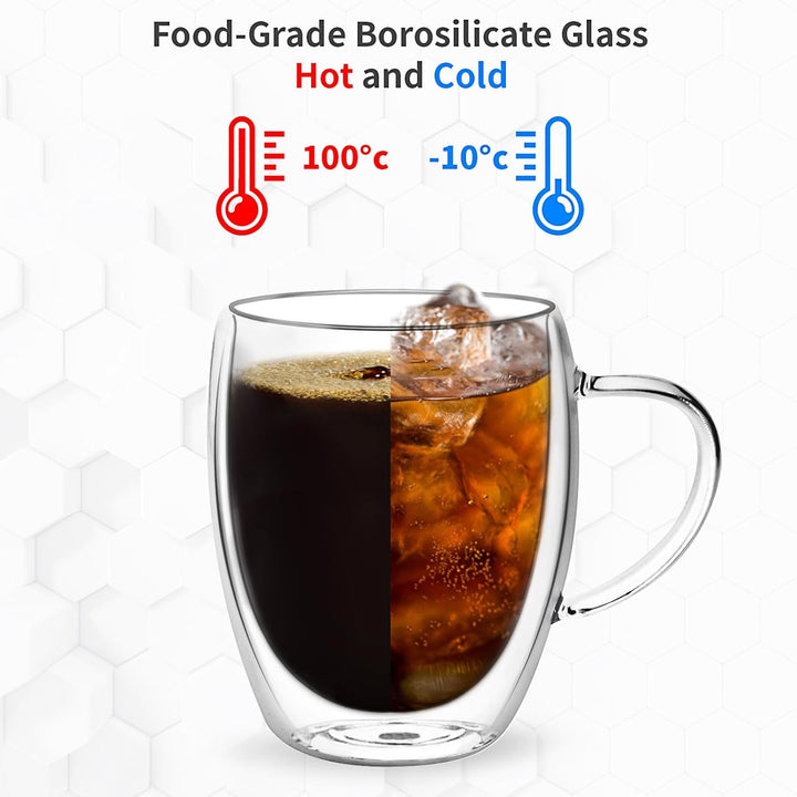 Glass Coffee Mugs Set, 8pcs Double Wall Insulated Glass Cups, Sturdy Stackable Thermal Durable Glassware Coffee Mug for Latte, Cappuccino, Tea Bag - Just Closeouts Canada Inc.