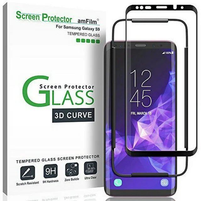 Glass Screen Protector for Samsung Galaxy S9, 3D Curved Tempered Glass, Dot Matrix with Easy Installation Tray, Case Friendly (Black) - Just Closeouts Canada Inc.X001PCGXHH
