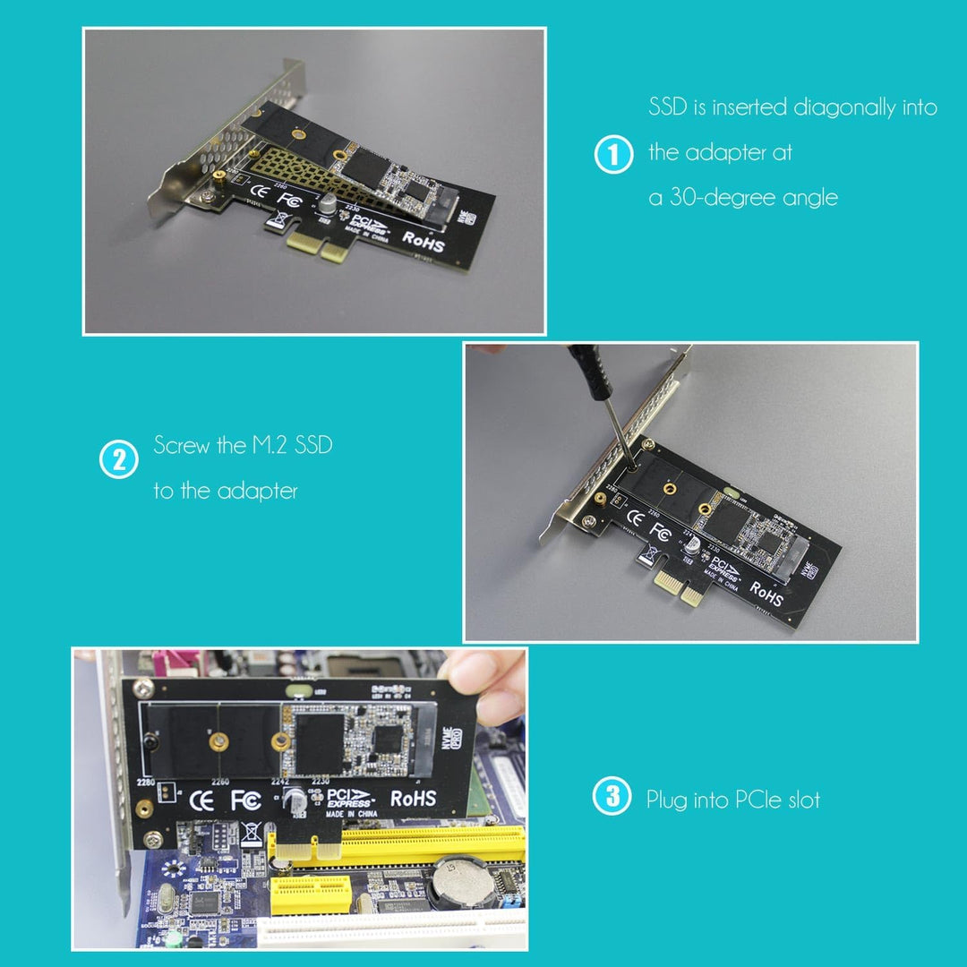 GLOTRENDS PA09 - X1 M.2 NVMe to PCIe X1 Adapter for 2230/2242/2260/2280 M.2 NVMe SSD, PCIe X1 Installation - Just Closeouts Canada Inc.