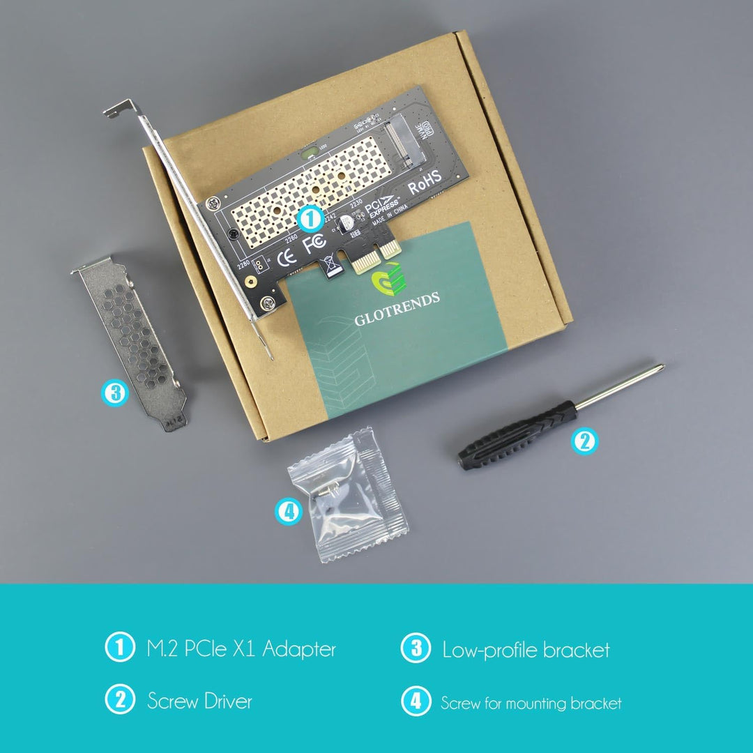 GLOTRENDS PA09 - X1 M.2 NVMe to PCIe X1 Adapter for 2230/2242/2260/2280 M.2 NVMe SSD, PCIe X1 Installation - Just Closeouts Canada Inc.