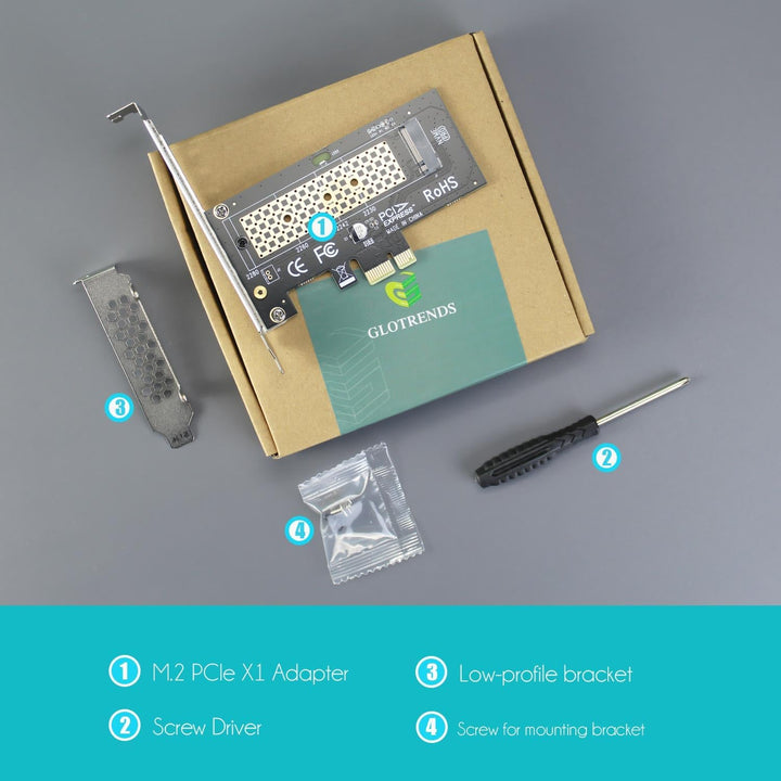 GLOTRENDS PA09 - X1 M.2 NVMe to PCIe X1 Adapter for 2230/2242/2260/2280 M.2 NVMe SSD, PCIe X1 Installation - Just Closeouts Canada Inc.