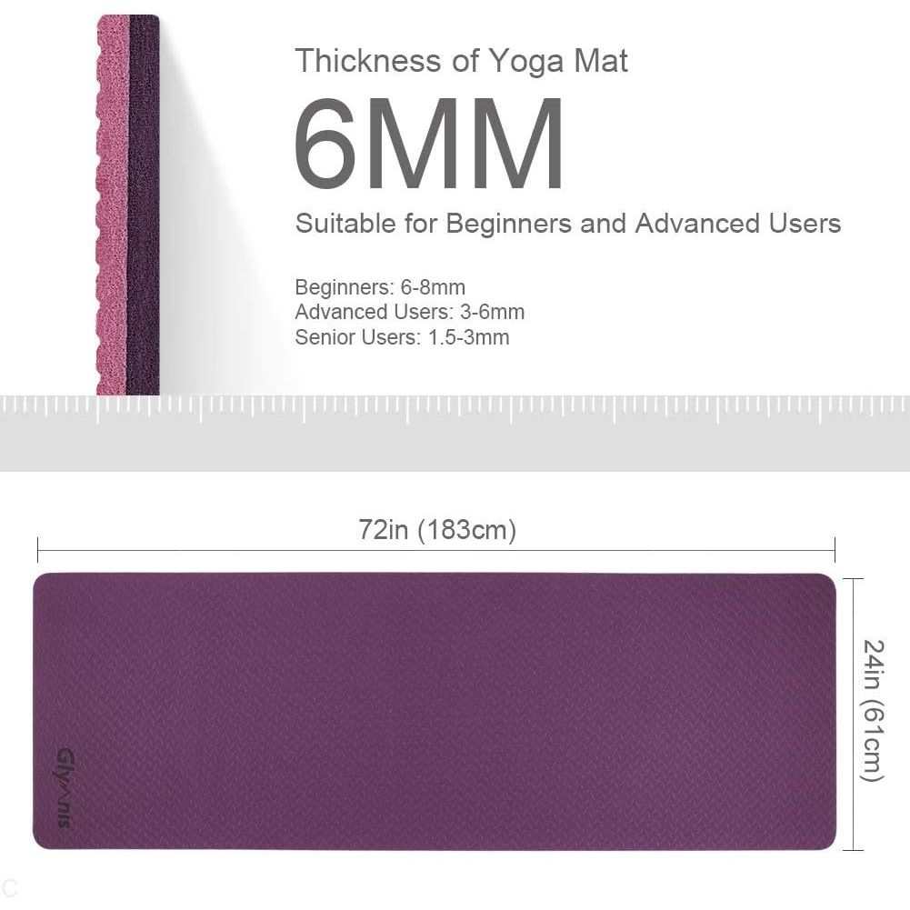 Glymnis Yoga Mat Exercise Mat Thick Non Slip Pilates Mat, Anti Tear Durable for Fitness Workouts Gym with Carrying Strap for Women Men - Just Closeouts Canada Inc.